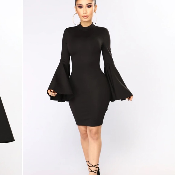 Fashion Nova: Carys Bell Sleeve Dress - Black - Picture 1 of 2
